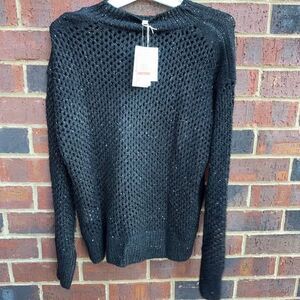 Black sequin open stitch pullover with liner tank under. New. Size Medium
